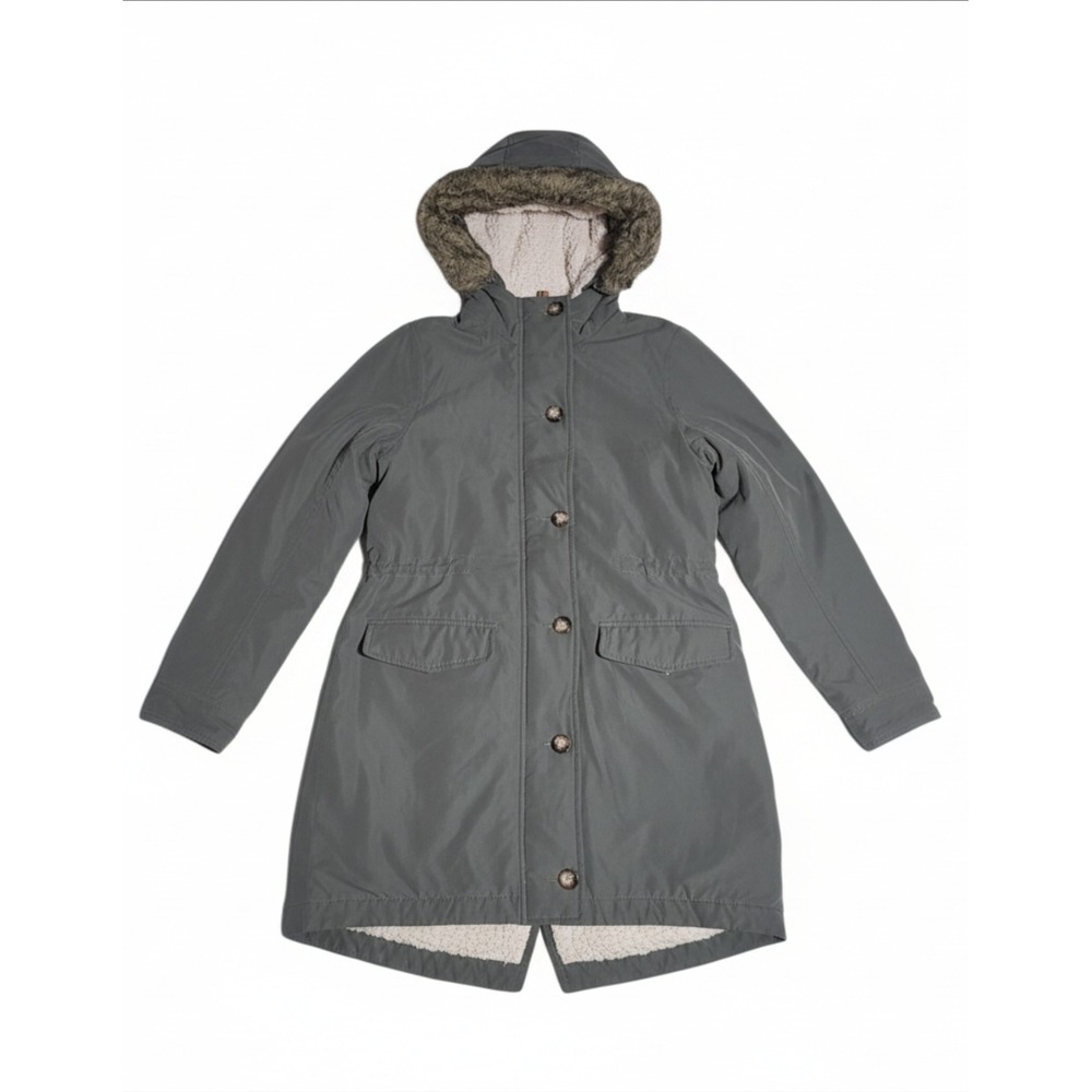 Abercrombie Fitch Jacket Womens M Green Utility Y2K Faux Fur Hood Sherpa Lined